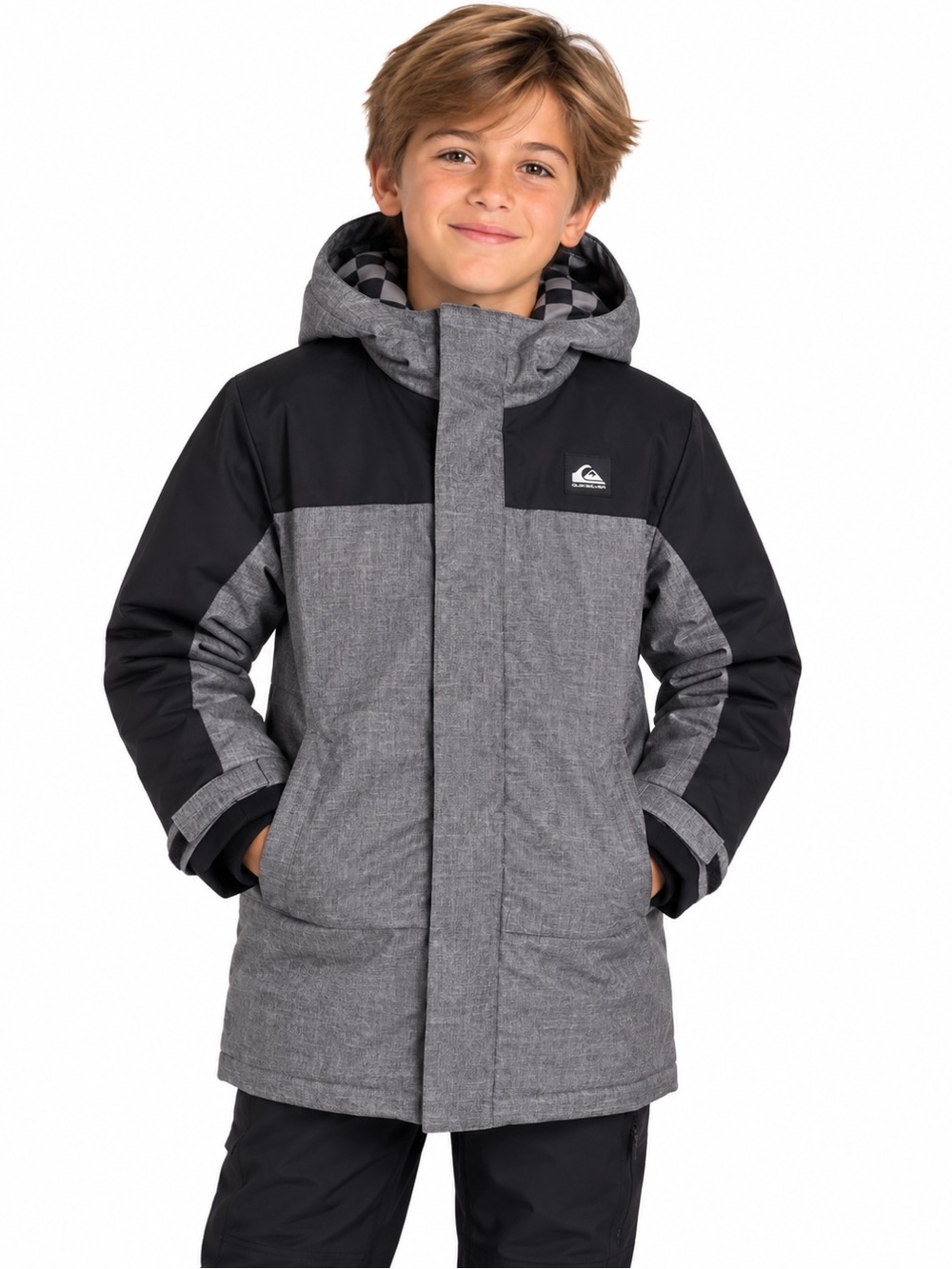 Quiksilver Boys Grey & Black Hooded Winter Jacket Size 7/8